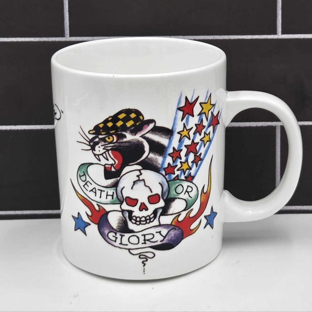 Ed Hardy DEATH OR GLORY Coffee Mug In EXCELLENT Condition Skull Panther Tiger